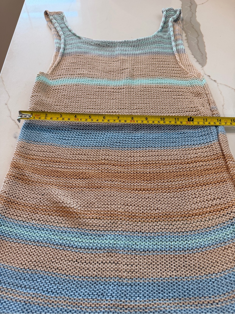 Striped Knit Tank Dress in Beige and Blue - Picture 5 of 6